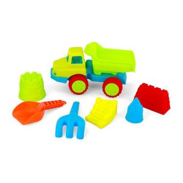 Imagem de Kit Brinquedos De Areia Praia Caminhão Pás Com Moldes Acrilex