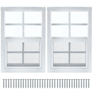 Imagem de Janela de galpão de 35.6 cm x 53.3 cm, pacote com 2 janelas domésticas brancas com vidro temperado e tela de fibra de vidro para galpão, garagem, galinheiro, teatro, casa pequena, travessa, janelas de