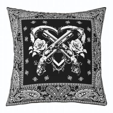 Imagem de jejeloiu Capa de almofada Paisley 50,8 cm x 50,8 cm 1 peça para crianças, capa de almofada padrão de rosa ocidental, boêmia, romântica, preta, decorativa para sofá