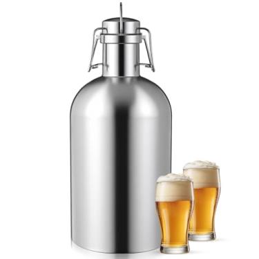 Imagem de Maxdot Growler de aço inoxidável de 1,8 l à prova de vazamento, de parede única, para cerveja, 1/2 galão, frasco de vidro com tampa, mantém fresco para esportes, acampamento, viagens