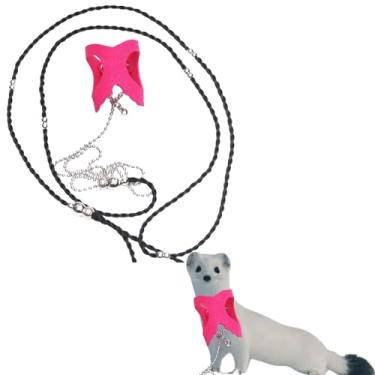 Imagem de Corda de tração para furão, corda antimordida, colete ajustável, arnês de caminhada para animais pequenos com coleira de chumbo para hamster, gerbil, rato, rato, esquilo, chinchila (rosa)