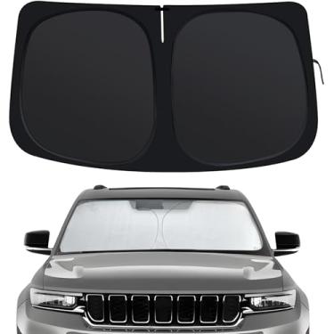 Imagem de Para-brisas para Jeep Grand Cherokee/4XE (2022-2025), persianas de janela dianteira, ajuste personalizado para Cherokee, protetor solar de carro dobrável com para-sol de volante para bloquear raios