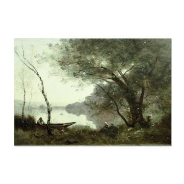 Imagem de FLUCK Imagens em tela, o barqueiro de Mortefontaine, pintura a óleo reprodução tela para decoração de sala de estar, decoração de casa e escritório80 x 120 cm (31 x 47 in) moldura interna