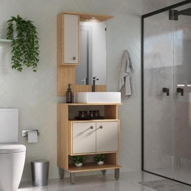 Imagem de Gabinete de Banheiro com Cuba e Espelheira com LED 60cm Multimóveis CR10132