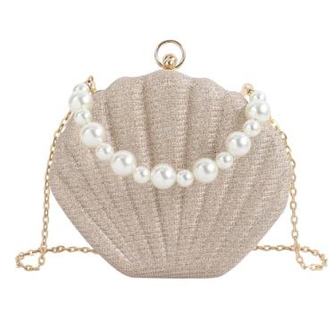 Imagem de Bolsa tiracolo feminina com alça superior e concha, Lantejoulas douradas, One Size