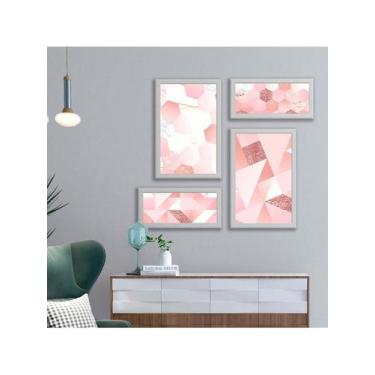Imagem de Kit 4 Quadros Decorativos Para Quarto Sala Rosa Efeitos - NoBrand, Pre