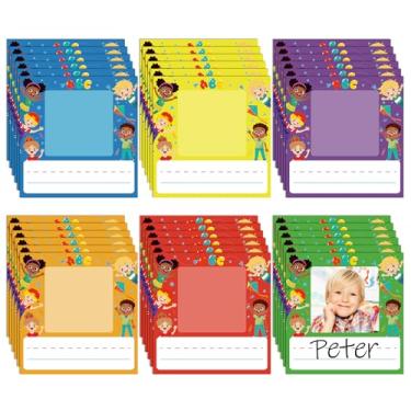 Imagem de Pacote com 36 etiquetas adesivas para placas de nome para sala de aula, material escolar, etiquetas autoadesivas com espaço para fotos e linha de escrita para nomes