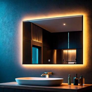 Imagem de Espelho Bisotê Com Led 60x40 Cm Retangular Sala Banheiro - Flash Glass