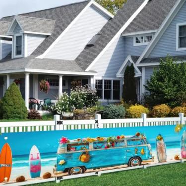 Imagem de BlissYard Faixa de praia havaiana de verão piscina prancha de surfe suprimentos de festa fundo grande tema havaiano decoração de cerca interna ao ar livre 299 x 50 cm