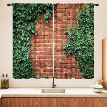 Imagem de Cortina blackout de parede de tijolos de pedra, retrô, folhas verdes, rochas, parede, jardim, paisagem, varão, bolso, cortinas, tratamentos, cortinas de janela para cozinha, quarto, escritório