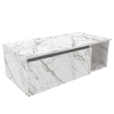 Imagem de Balcão Suspenso para Banheiro De Mármore Branco com 1 Porta e Nicho Lateral 80cm Sem Cuba