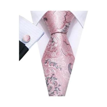 Imagem de Conjunto de Abotoaduras e Gravata Masculina - Seda Pêssego Coral Rosa 
