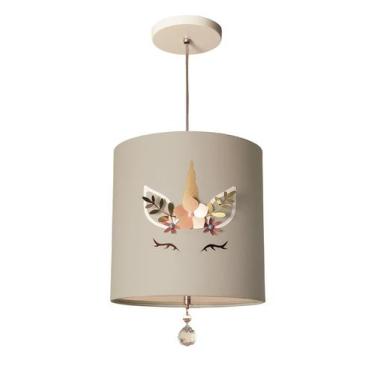 Imagem de Lustre Pendente Unicórnio Luminária Infantil Cinza 25X25 - Tom luz