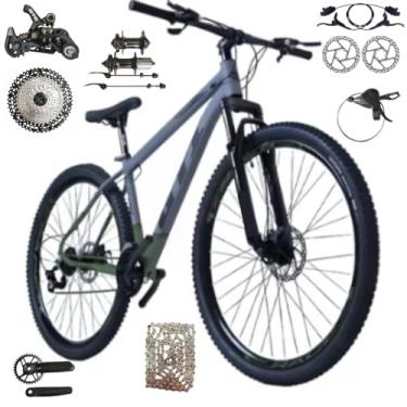 Imagem de Bicicleta Aro 29 GTI Roma 12 Velocidades MTB Index Disco Hidráulico Suspensão 80mm Unissex (Cinza/Verde, 15)