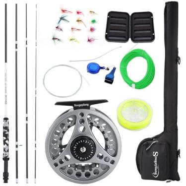 Imagem de Sougayilang Kit Inicial Para Pesca Com Mosca Padrão, Vara De 9 Pés Peso 5/6 Cabo Superpolímero, Acessórios, Estojo Transporte, Caixa E Moscas - Preto