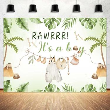 Imagem de É um pano de fundo de chá de bebê, decoração de festa de folha verde para recém-nascidos, fundo de desenho animado, faixa de fundo de chá de bebê revelação de gênero, banner, decoração de mesa de bolo