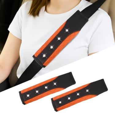 Imagem de Hovom 2 peças de capa de cinto de segurança de carro brilhante, capas de cinto de segurança de couro para carros, capas de alça de ombro de cinto de segurança macias, almofada protetora de cinto de