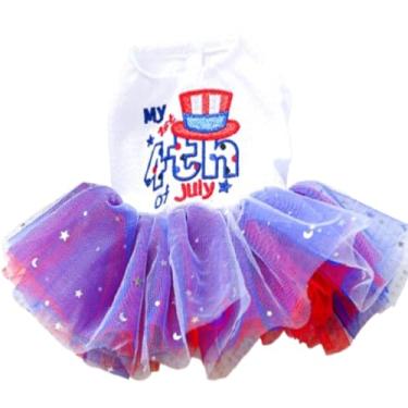 Imagem de ANIAC Vestido de cachorro 4 de julho com estrelas independência roupas para cachorro pequeno 1º dia independente roupa de gato saia tutu princesa animal de estimação patriótica (independência, grande)