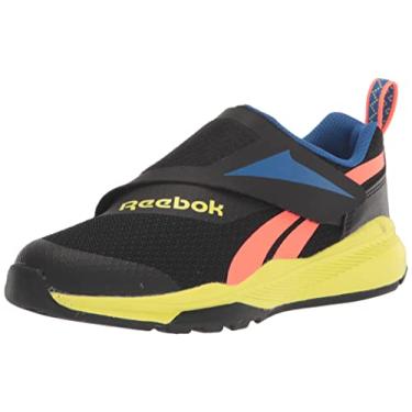 Imagem de Reebok Tênis de corrida unissex infantil com ajuste igual, Preto/Vetor Azul/Amarelo Ácido Solar, 1 Little Kid