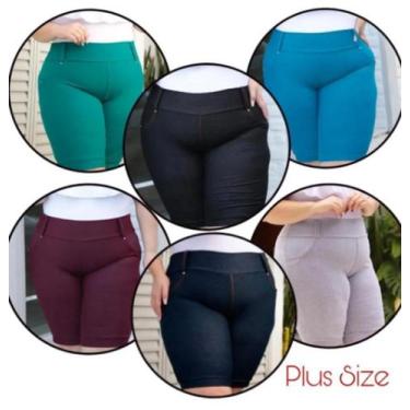 Imagem de 5 Bermudas Plus Size Modeladora Cotton Jeans Cós Alto 46/56 - LM Plus 