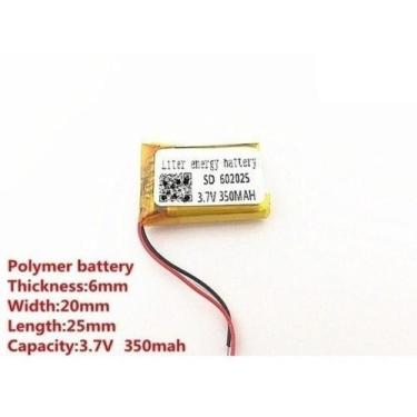 Imagem de Bateria 3.7v 350 Mah 6mm X20mm X25mm 2 Fios 602025 - bgb