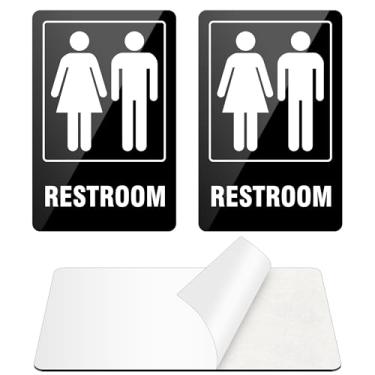 Imagem de Placa de banheiro (embalagem com 2) placas autoadesivas de banheiro para casa, placas de banheiro de alumínio para negócios, placa de banheiro unissex para porta e parede, livre de ferrugem para