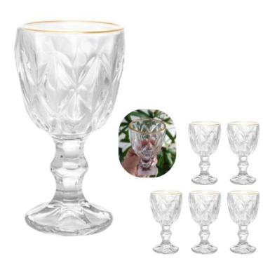 Imagem de Jogo Com 6 Tacas De Licor em Vidro Fio De Ouro Diamond 60ml Lyor Premi