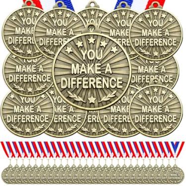 Imagem de Quelay 60 medalhas de ouro com fitas de pescoço, medalhas vencedoras de 5 cm, prêmio de troféu de metal a granel, presente para competições de adultos, torneios educativos (faça a diferença)