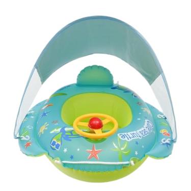 Imagem de Flutuador Para Bebé Com Chapéu-de-sol,Boias de Piscina para Bebés com Cobertura - Brinquedo de Banho com Proteção Solar e Volante para Crianças 1-4 Anos
