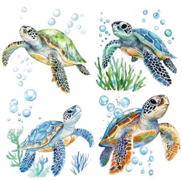 Imagem de GORGECRAFT 4 peças de decalque de janela de tartaruga de 15 cm decoração de vidro oceano decoração algas marinhas animais marinhos verão praia removível PVC não adesivo anticolisão adesivo estático