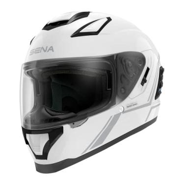 Imagem de Sena Capacete Inteligente Stryker Full Face Com Malha Integrada E Comunicação Bluetooth, Lanterna Traseira De Led, Som Harman Kardon, Dot (Branco Brilhante, Médio)
