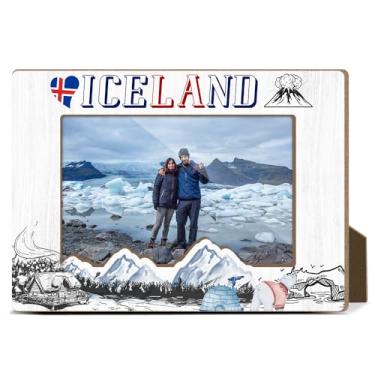 Imagem de Molduras de madeira com tema da Islândia, para viagens, férias, presentes de lua de mel, presentes de lua de mel, para amigos, familiares, casais, decoração de mesa de escritório em casa, moldura com