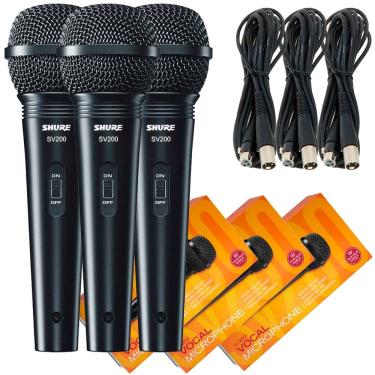 Imagem de Kit C/ 3 Microfones Shure De Mão Com Fio Sv200 Unidirecional
