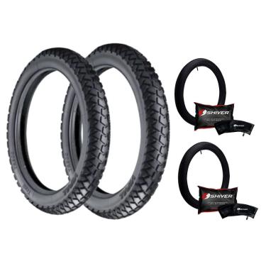 Imagem de Kit Pneu 130/80-18 66S + 90/90-21 54S Vipal Tr300 + Camaras Shiver Aro 18 E 21