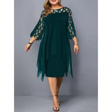 Imagem de Plus Size Vestido De Malha De Renda Sexy Elegante Comprimento Médio Vestido De Festa Vermelho Preto Verde Roxo Solto, Green, L
