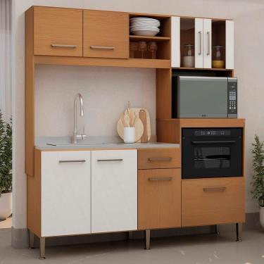 Imagem de Cozinha Compacta Genialflex Space com 8 Portas, 1 Gaveta, 2 Prateleiras e 186cm de largura – Freijó/White Laca