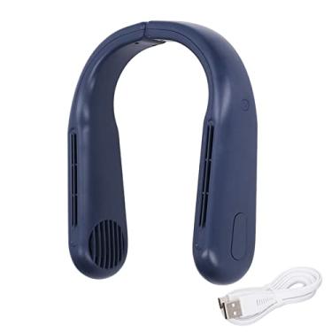 Imagem de Mini portátil pescoço ventilador mãos livres Bladesess turbina ventilador com 3 velocidades de rápida refrigeração USB pendurado pescoço ventilador elétrico para viagens esportes (Azul)