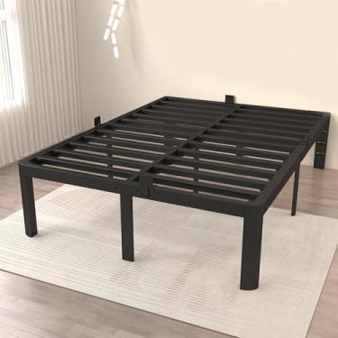 Imagem de ITIMIDI Estruturas de cama de casal de 40,6 cm, cama plataforma de tamanho casal, estrutura de cama de metal, sem necessidade de mola box, suporte de ripas de aço resistente, silencioso, perna de