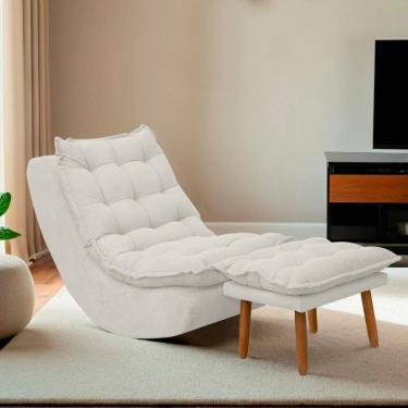 Imagem de Kit Poltrona Decorativa Melissa Com Balanço Gangorra Estofada E Puff Em Bouclê