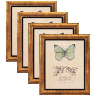 Imagem de XUANLUO Conjunto de 4 molduras retrô rústicas de 20 x 25 cm com capa de plástico HD para suporte de parede e mesa, presente de casamento para familiares e amigos