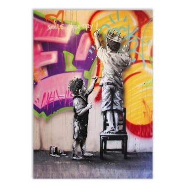 Imagem de Placa Decorativa Grafite Crianças Arte De Rua Banksy Decoração Poster Quarto Sala