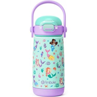 Imagem de Fimibuke Garrafa de água infantil isolada com tampa e alça de canudo - Copo de metal de aço inoxidável 18/8 livre de BPA à prova de vazamento de parede dupla copo infantil garrafa de água infantil