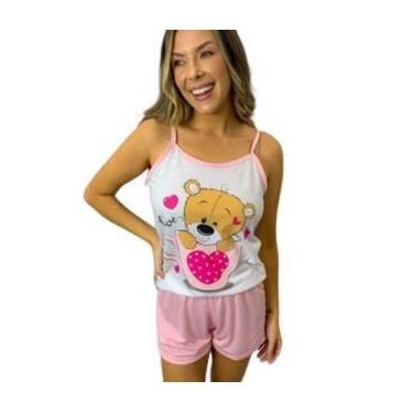 Imagem de Pijama Regata Alcinha Feminino Adulto Baby Doll Roupa De Dormir Poliés