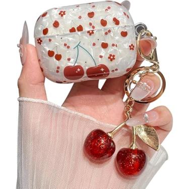 Imagem de Capa feminina de silicone para AirPod 4, cerejas estéticas femininas com glitter, chaveiro cereja brilhante, capa protetora macia para AirPods 4