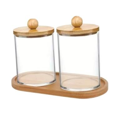 Imagem de Generic Dispensador de cotonete, recipiente pequeno, dispensador de cotonete, recipiente de armazenamento para palitos de fio dental, almofadas de maquiagem, 2 Xícaras