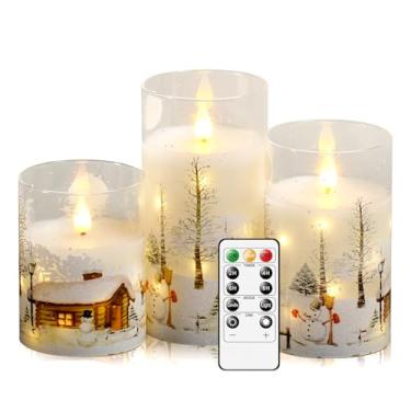 Imagem de kakoya Velas cintilantes sem chama com controle remoto, 3 peças de velas de pilar de LED de cera real de vidro operam com cordão de estrela embutido para decoração de casa, presentes de Natal