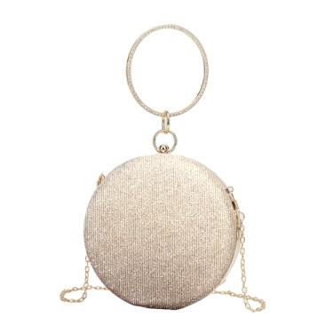 Imagem de Bolsa Clutch Festa Feminina Dourada Poliéster Alça Anel Metal Full Diamond Estilo Hip-Hop Mão Ombro Transversal