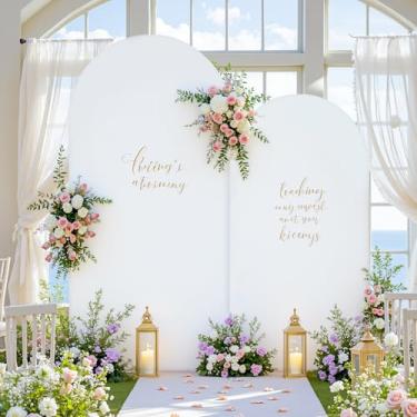 Imagem de Conjunto de 2 capas de arco branco com 2 capas de arco de casamento, decoração de pano de fundo elástico, para chá de bebê, chá de panela, foto de festa de aniversário, arco branco, 7,2 m e 1,8 m