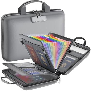 Imagem de Organizador de arquivos à prova de fogo com fechadura, capa rígida à prova de fogo, caixa de documentos à prova de fogo com 13 bolsos coloridos, pasta de arquivo sanfonada, organizador de documentos