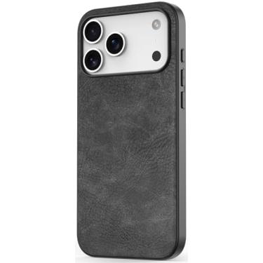 Imagem de SALAWAT Capa para iPhone 17 Pro Max fina couro PU vintage à prova de choque capa de telefone leve premium macio bumper capa protetora híbrida PC rígido para iPhone 17 Pro Max 6,9 polegadas 2025 (preto